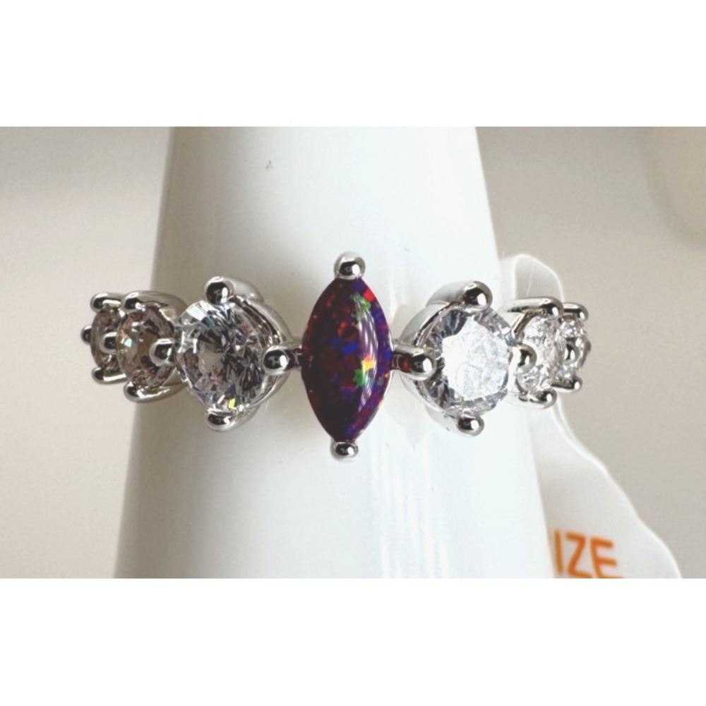 Ring Bomb Party July Ring RBP6242 Follow The Love Ruby Fire Opal Rhodium Size 6